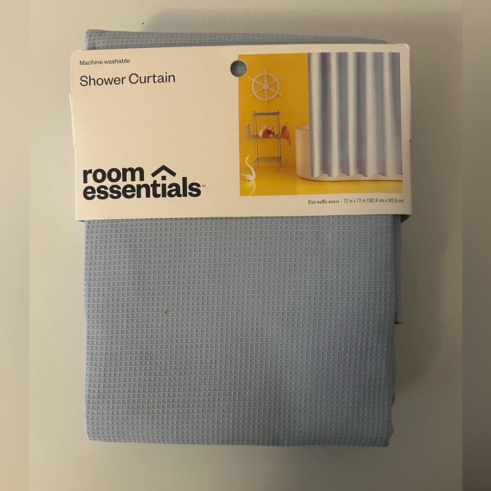 Fabric Waffle Shower Curtain Blue - Room
Essentials™
